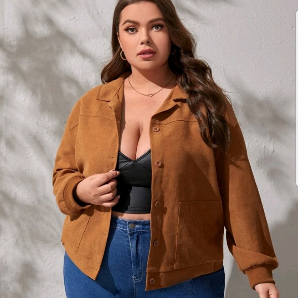 Brown Corduroy Style Plus Size Button Up 4XL